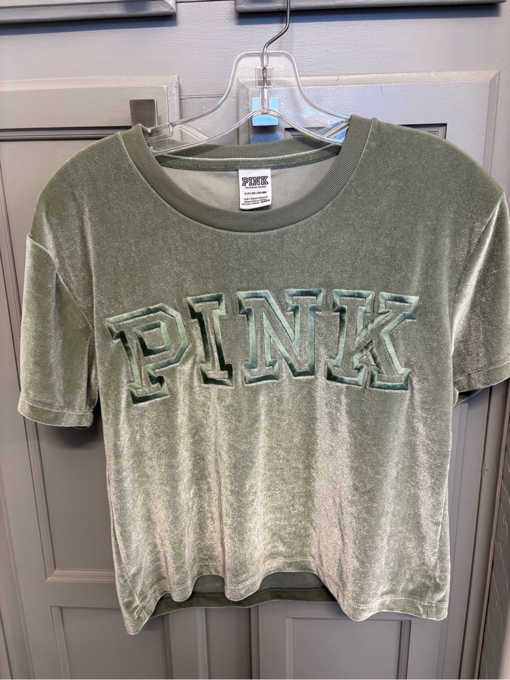 PINK Victoria's Secret Logo Tee in Olive Green